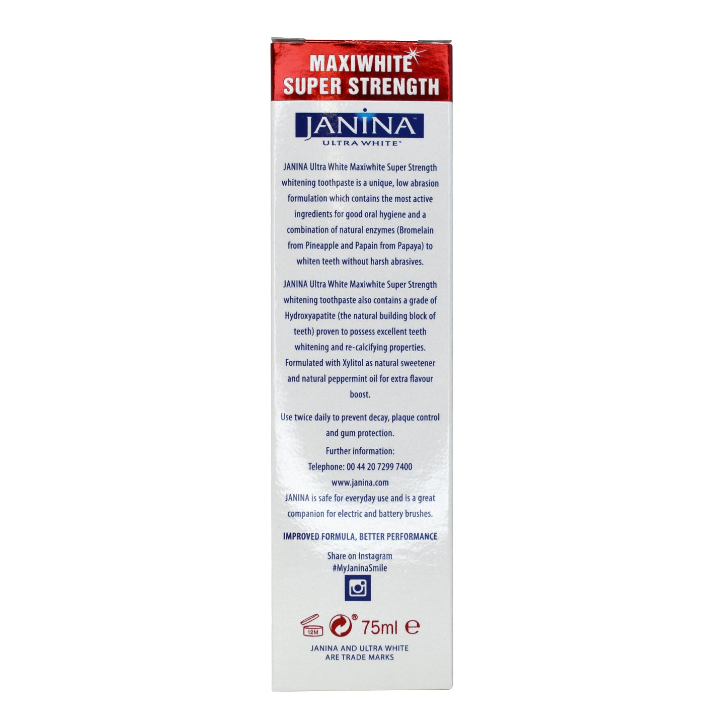 Janina Maxiwhite Toothpaste 75ml - Janina.com